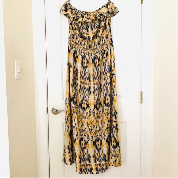 New vintage strapless rayon ikat maxi dress 2X - Picture 2 of 12